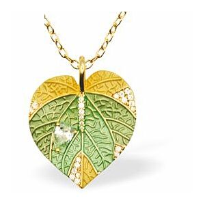 Designer Rain Forest Leaves Necklace in Green and Yellow, Rhodium Plated K607