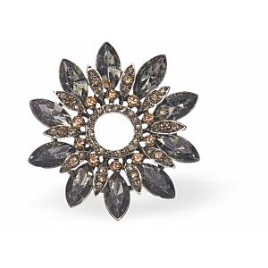 Sparkly, Black Diamond Flower Brooch, Rhodium Plated K730