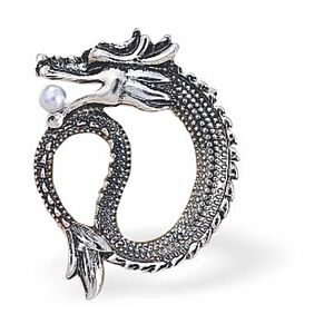 Dragon with Pearl Brooch, Rhodium Plated K739