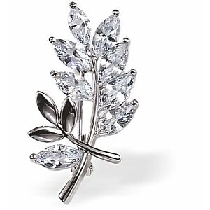 Glittering Crystal Leaves Brooch, Rhodium Plated K740