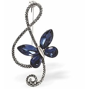Sparkly Treble Clef with Butterfly Brooch, Rhodium Plated K741