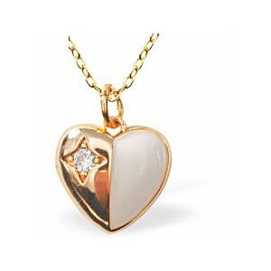 Dainty Heart Necklace, Golden Coloured and Half White with Crystal Dot, Rhodium Plated LA66