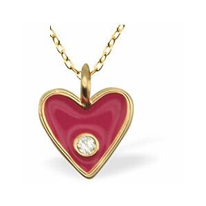 Dainty Heart Necklace, Red and Golden Coloured with Crystal Dot, Rhodium Plated LA68