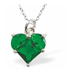 Dainty Heart Necklace, Emerald Green and Silver Coloured, Rhodium Plated LA74