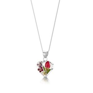 Silver Pendant - Rose & Forget-me-not - Sm Heart