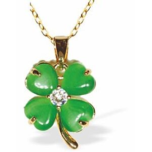 Green Four Leaf Clover Pendant Necklace, Gold Plated MP39