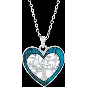Matisse Paua Shell Heart Framed Tree of Life Necklace P04