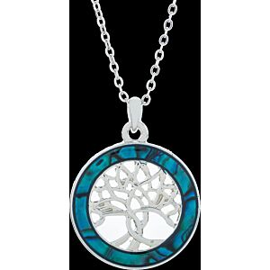 Matisse Paua Shell Circular Framed Tree of Life Necklace P05