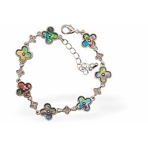 Paua Shell Dainty Clover Bracelet, Rhodium Plated P317