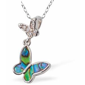 Natural Paua Shell Butterflies Necklace, Rhodium Plated P828