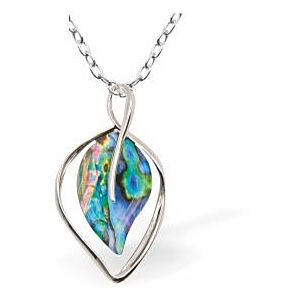 Natural Paua Shell Leaf Necklace, Rhodium Plated P838