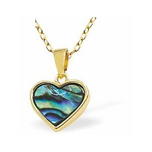 Paua Shell Sweet Heart Necklace, Rhodium Plated, Golden Framed/Chain PA25