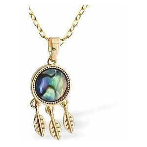Paua Shell Dreamcatcher Necklace, Rhodium Plated, Golden Framed/Chain PA26