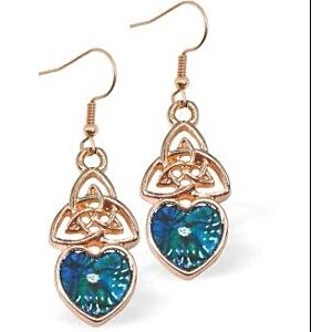 Matisse Rose Gold Earrings, Paua Celtic Heart Drops PA93