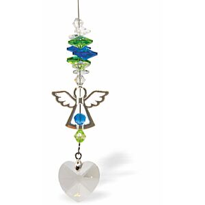 Suncatcher, Multi -faceted Austrian Crystal with Guardian Angel Link and Clear Heart Drop R525