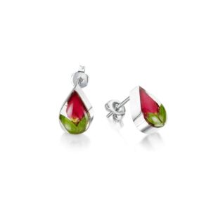 Silver drop Earrings - Rose bud - Teardrop