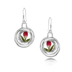 Silver drop Earrings - Rose bud - Oval