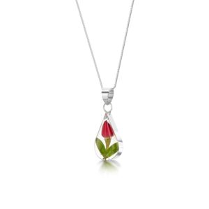 Silver Pendant - Rose bud - Rectangle