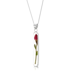 Silver Pendant - Rose bud - Long Stem