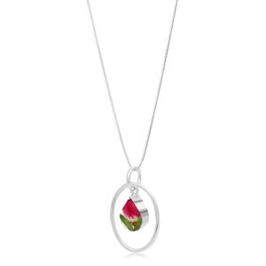 Silver Pendant - Rose bud - Long Stem