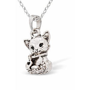 Silver Coloured Cute Cat Necklace, Rhodium Plated C012