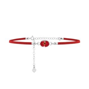 Sterling Silver red woven bracelet + flower charm