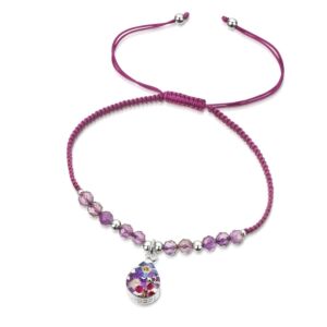 Pink woven bracelet - gemstone - flower charm 