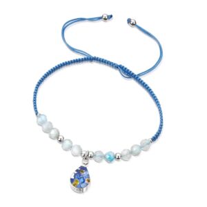 Light blue woven bracelet - gemstone - flower charm 
