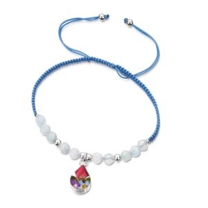 Dark blue woven bracelet - gemstone - flower charm 