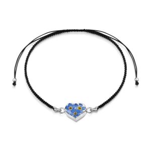 Sterling Silver black woven bracelet + flower charm