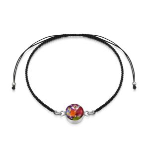 Sterling Silver black woven bracelet + flower charm