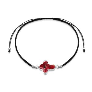 Sterling Silver black woven bracelet + flower charm