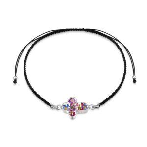 Sterling Silver black woven bracelet + flower charm