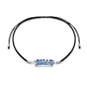 Sterling Silver black woven bracelet + flower charm